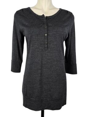 Icebreaker Merino Women's Henley Tunic Dress 3/4 Sleeve Wool Knit Gray Medium